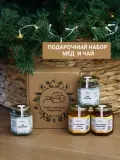Подарочный набор Алтайский мед (горный, разнотравье) и чай (иммунный, таежный) 1600 г